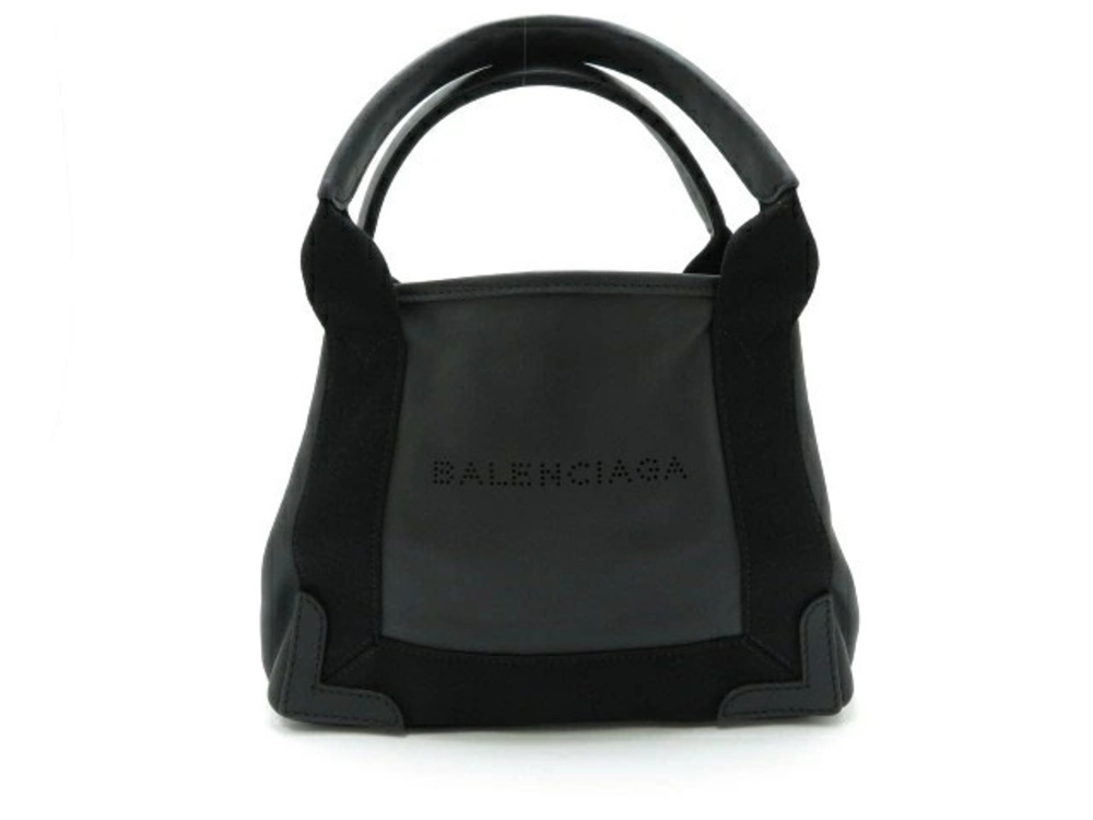 Balenciaga Bag Navy Blue Cabas Leather Canvas Black